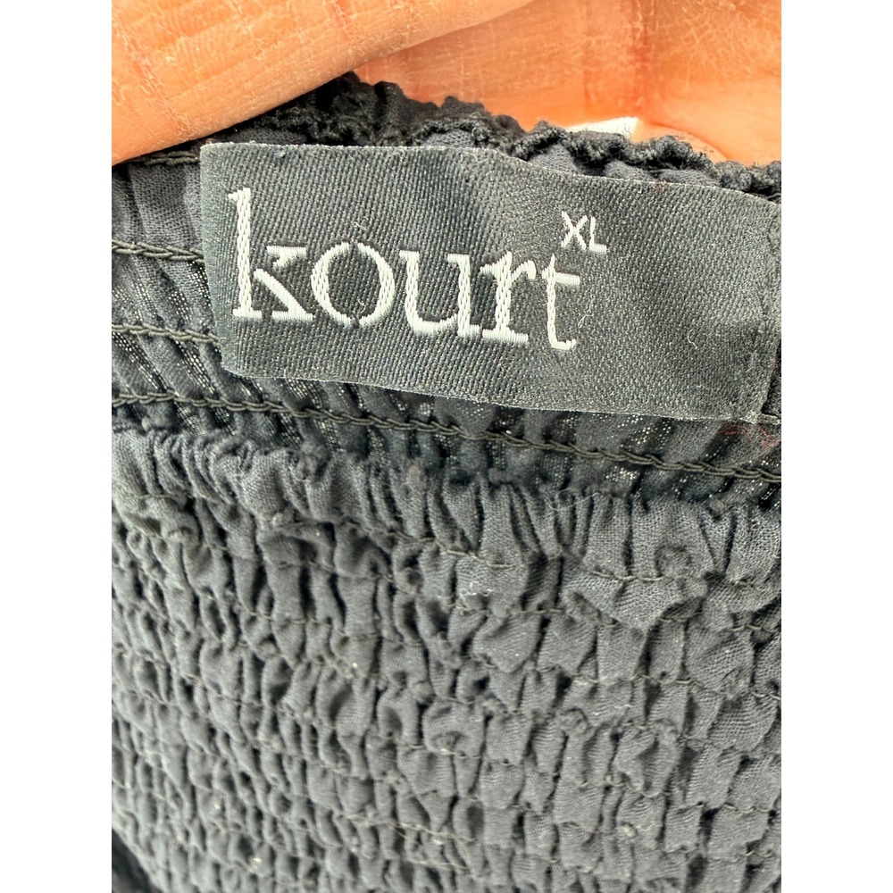 Kourt‎ Black Clip Dot Smocked Puff Sleeve Mini Dress Women XL Cotton Square Neck - Picture 4 of 8